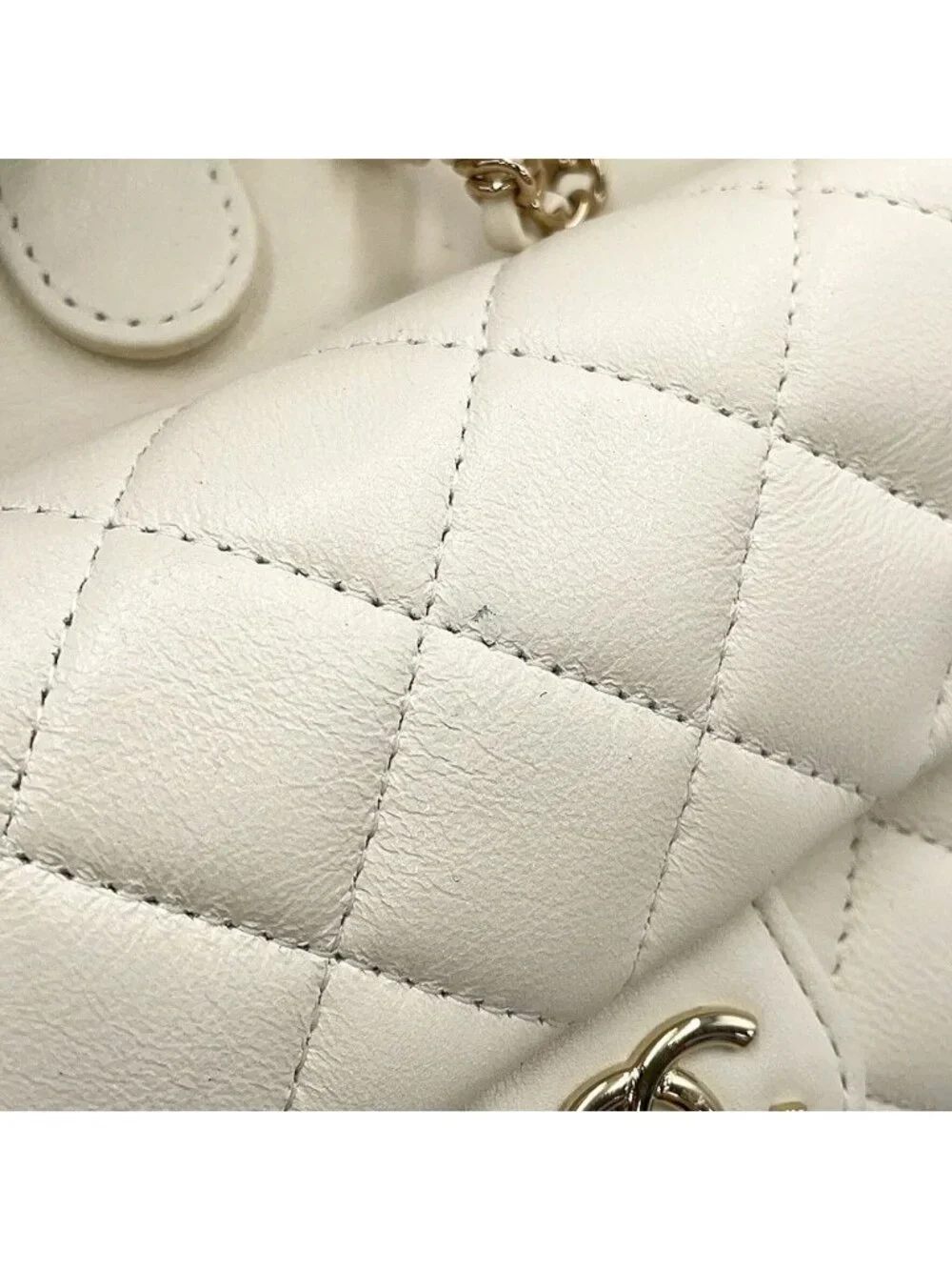 Chanel Backpack Quilted CC Logo Lambskin White